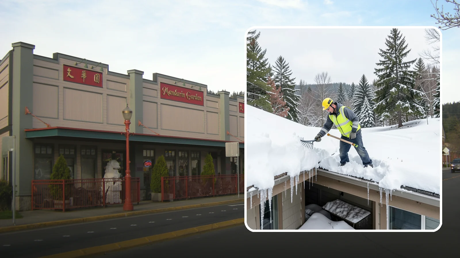 Roof Valley Clearing in Issaquah, King County, WA - We clear snow and ice from roof valleys where heavy Northwest accumulation and ice dams concentrate.