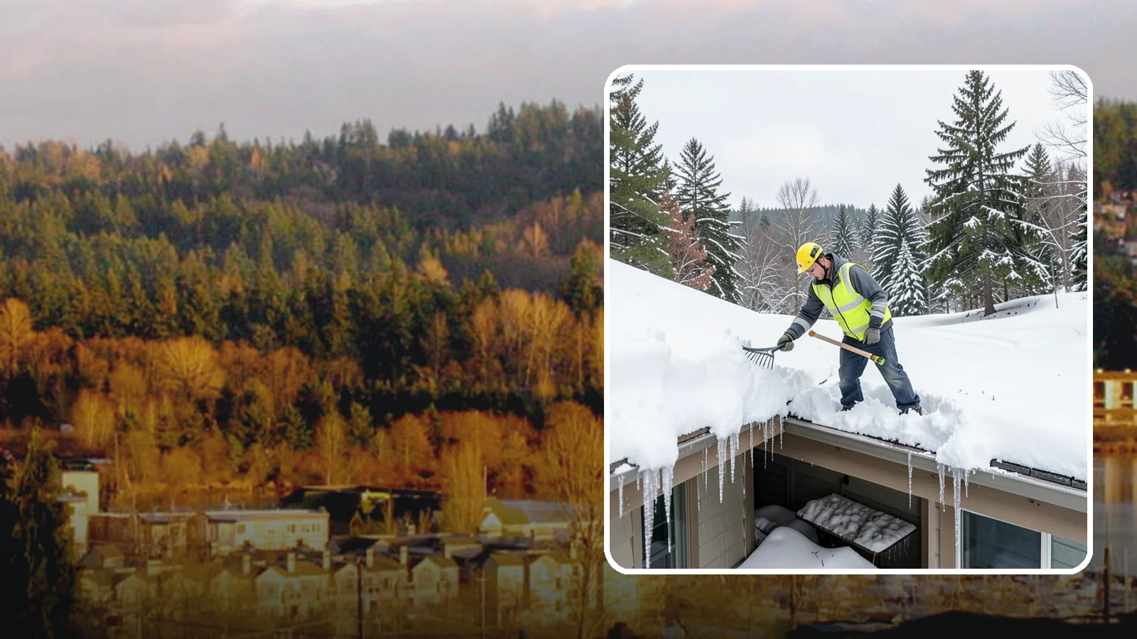 Roof Valley Clearing in Kenmore, King County, WA - We clear snow and ice from roof valleys where heavy Northwest accumulation and ice dams concentrate.