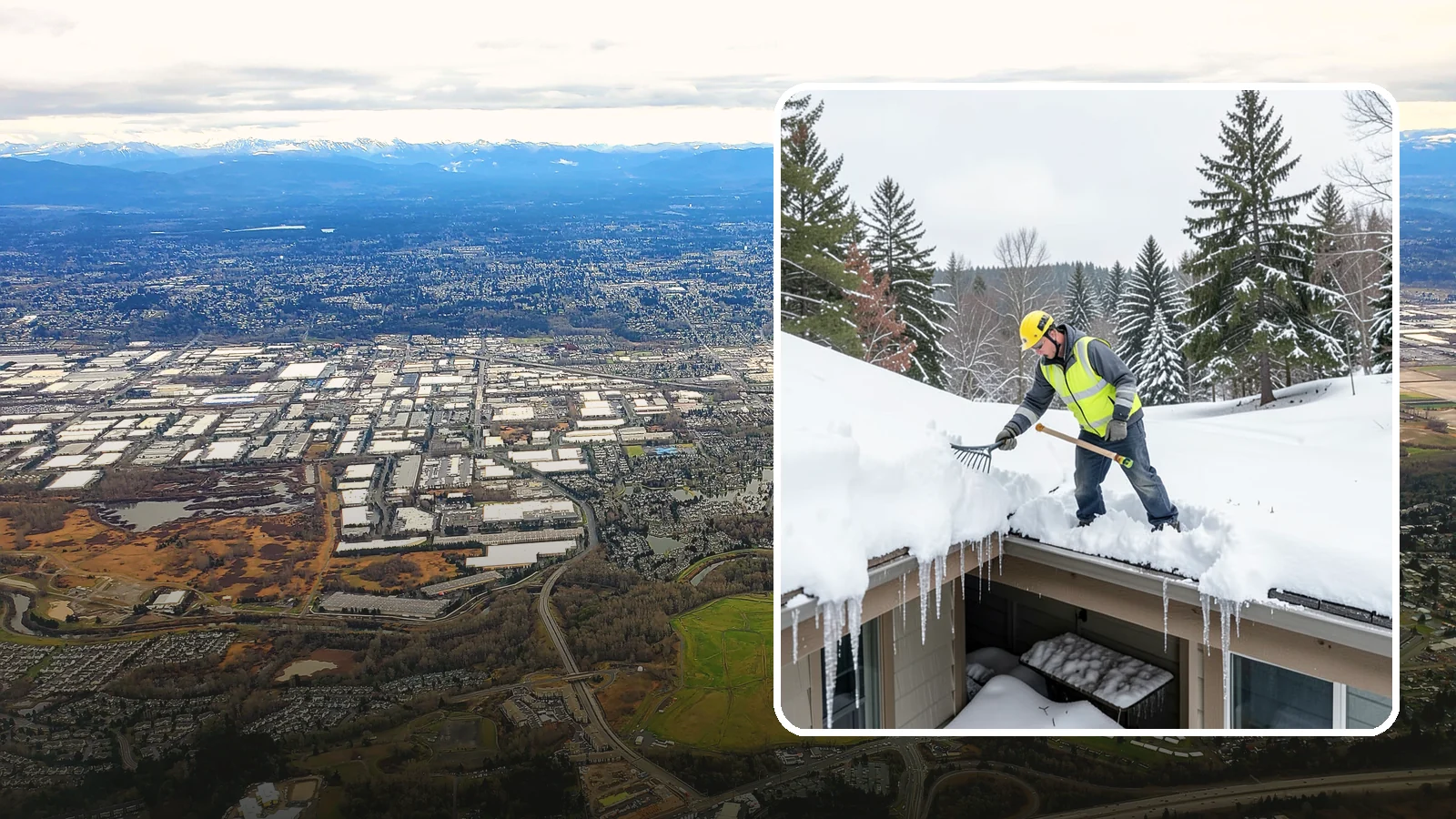Roof Valley Clearing in Kent, King County, WA - We clear snow and ice from roof valleys where heavy Northwest accumulation and ice dams concentrate.