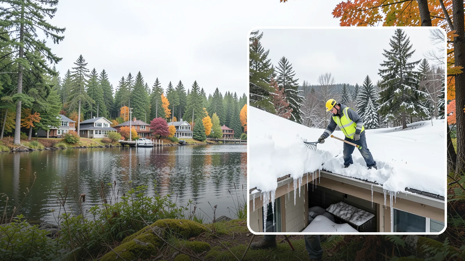 Roof Valley Clearing in La Conner, Skagit County, WA - We clear snow and ice from roof valleys where heavy Northwest accumulation and ice dams concentrate.