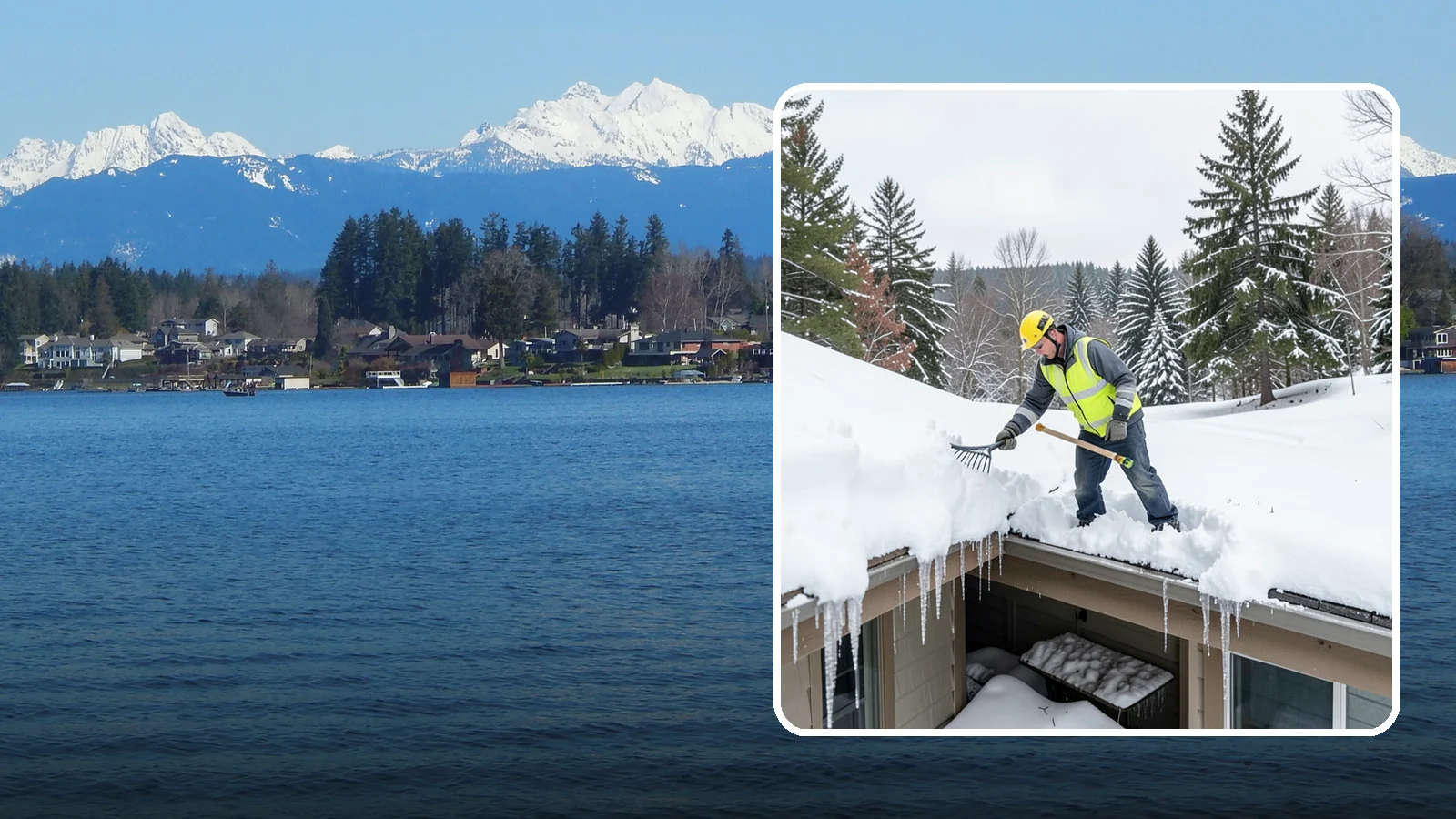 Roof Valley Clearing in Lake Stevens, Snohomish County, WA - We clear snow and ice from roof valleys where heavy Northwest accumulation and ice dams concentrate.
