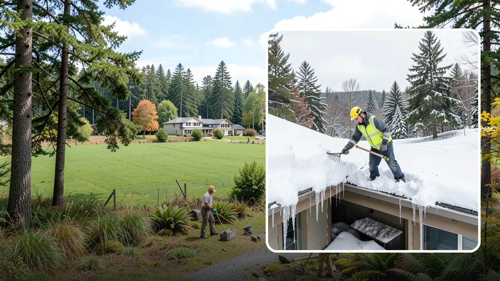 Roof Valley Clearing in Lyman, Skagit County, WA - We clear snow and ice from roof valleys where heavy Northwest accumulation and ice dams concentrate.