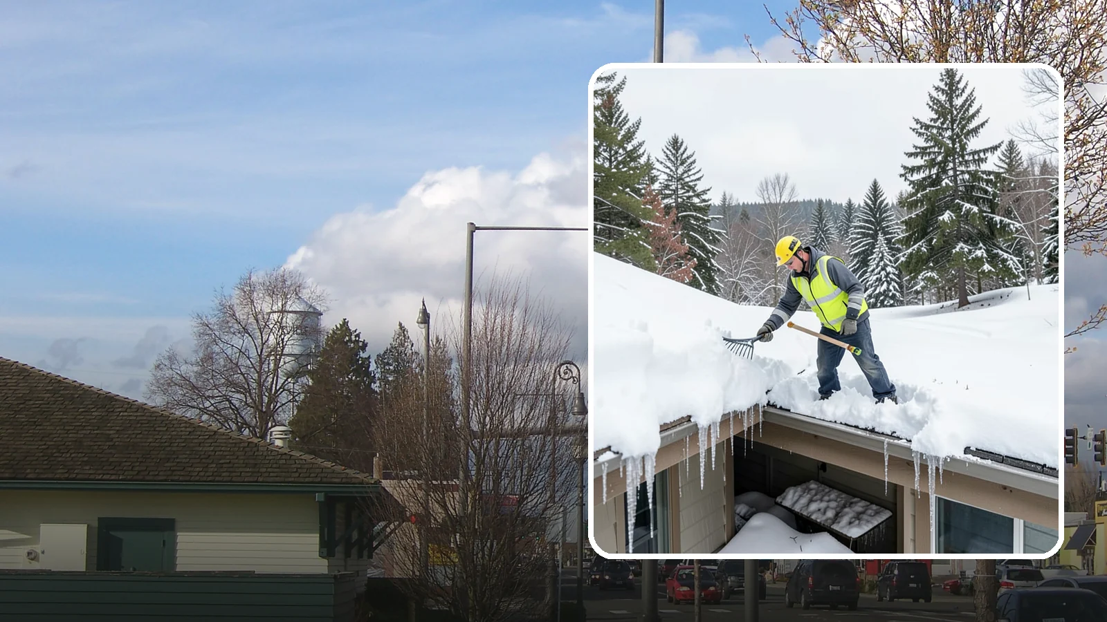 Roof Valley Clearing in Marysville, Snohomish County, WA - We clear snow and ice from roof valleys where heavy Northwest accumulation and ice dams concentrate.