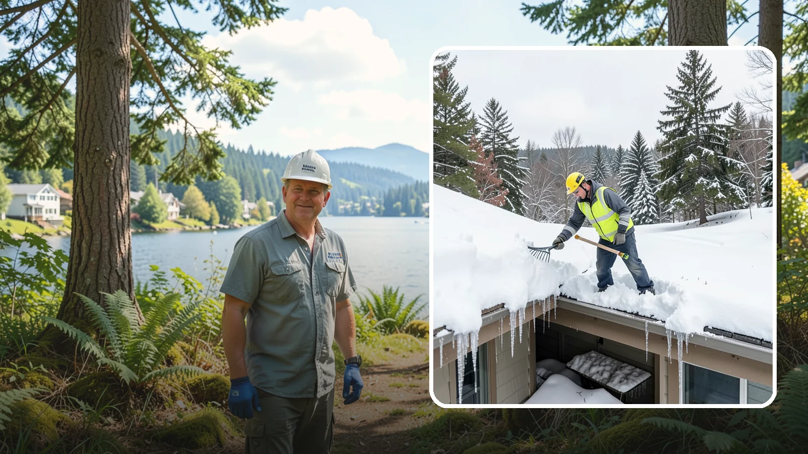 Roof Valley Clearing in Milton, King County, WA - We clear snow and ice from roof valleys where heavy Northwest accumulation and ice dams concentrate.