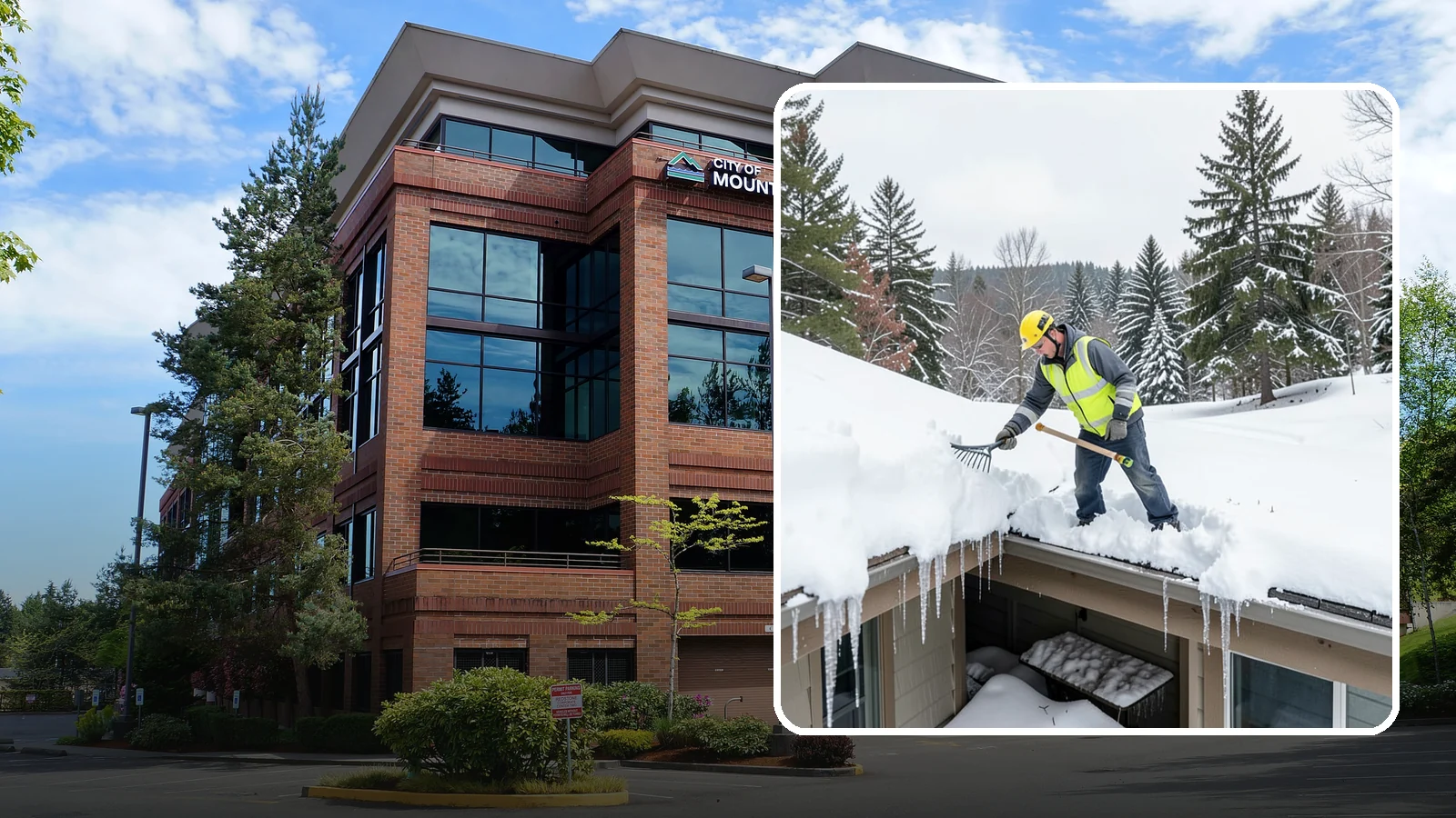 Roof Valley Clearing in Mountlake Terrace, Snohomish County, WA - We clear snow and ice from roof valleys where heavy Northwest accumulation and ice dams concentrate.