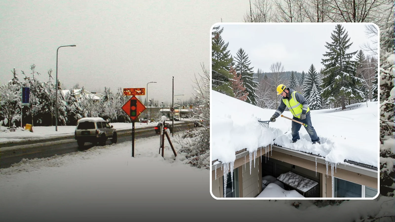 Roof Valley Clearing in Newcastle, King County, WA - We clear snow and ice from roof valleys where heavy Northwest accumulation and ice dams concentrate.