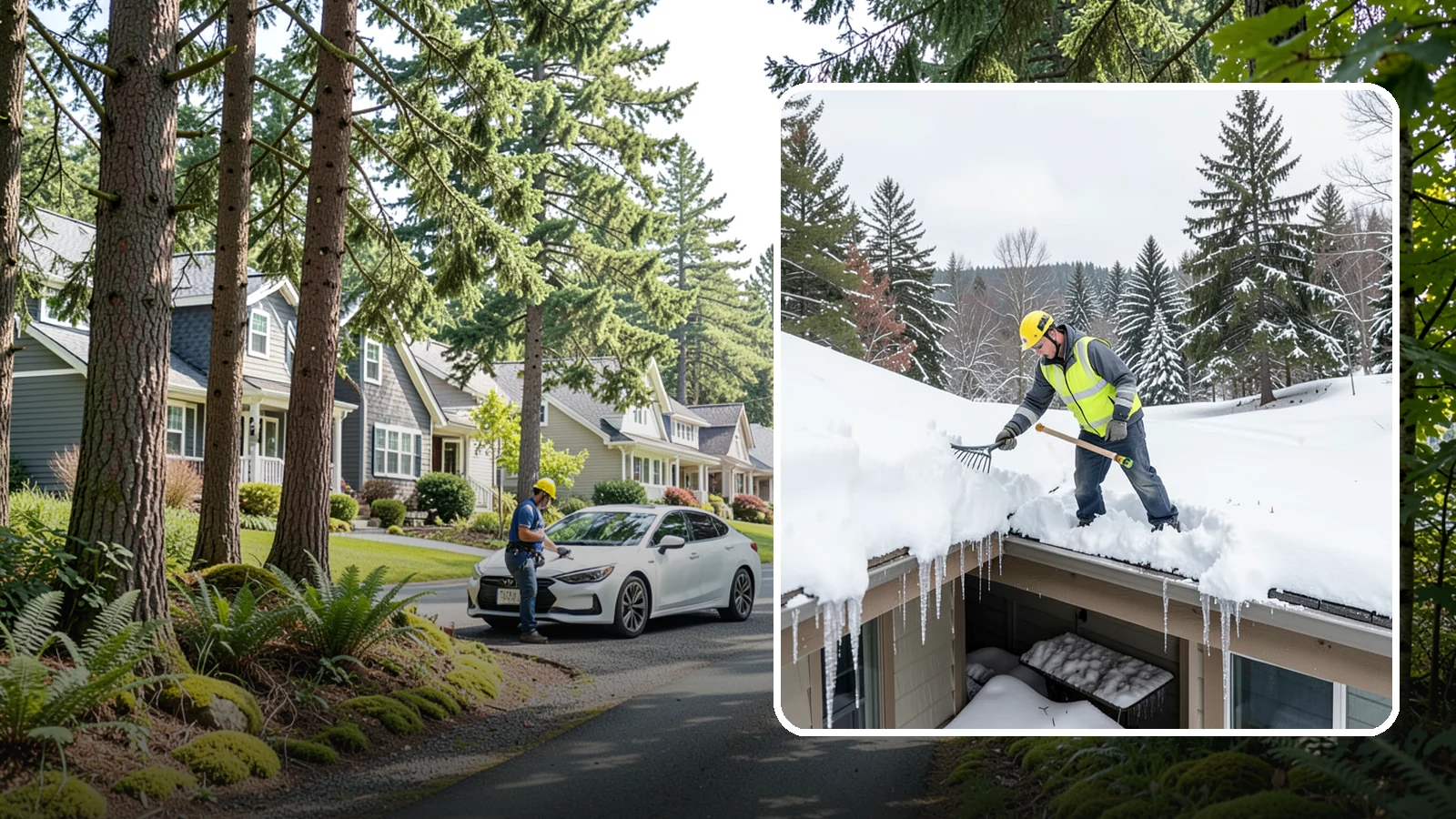 Roof Valley Clearing in Normandy Park, King County, WA - We clear snow and ice from roof valleys where heavy Northwest accumulation and ice dams concentrate.