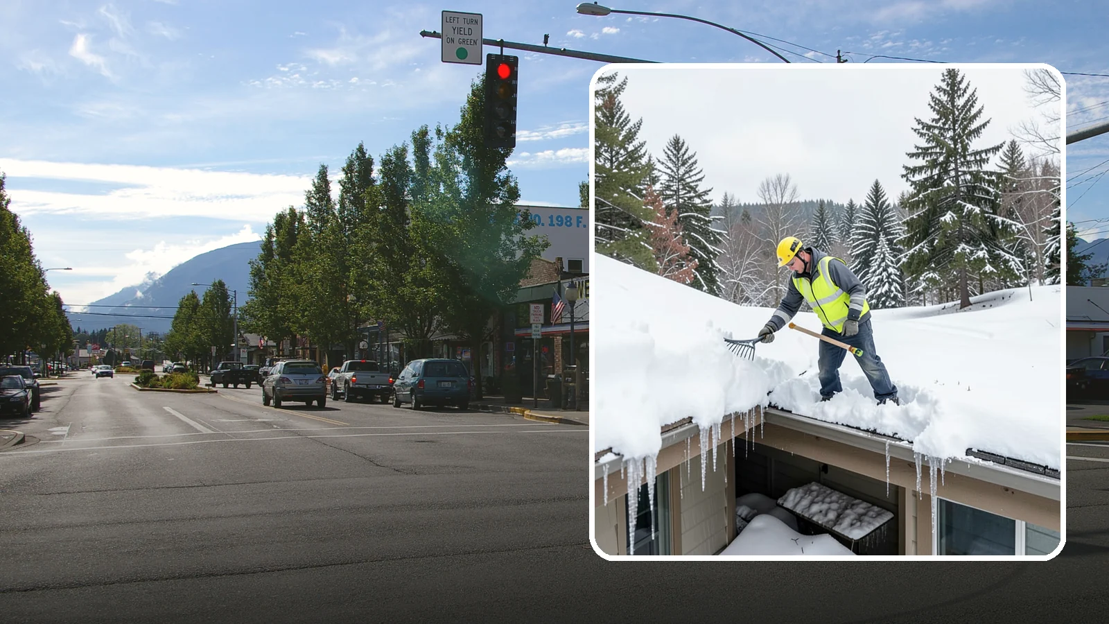 Roof Valley Clearing in North Bend, King County, WA - We clear snow and ice from roof valleys where heavy Northwest accumulation and ice dams concentrate.