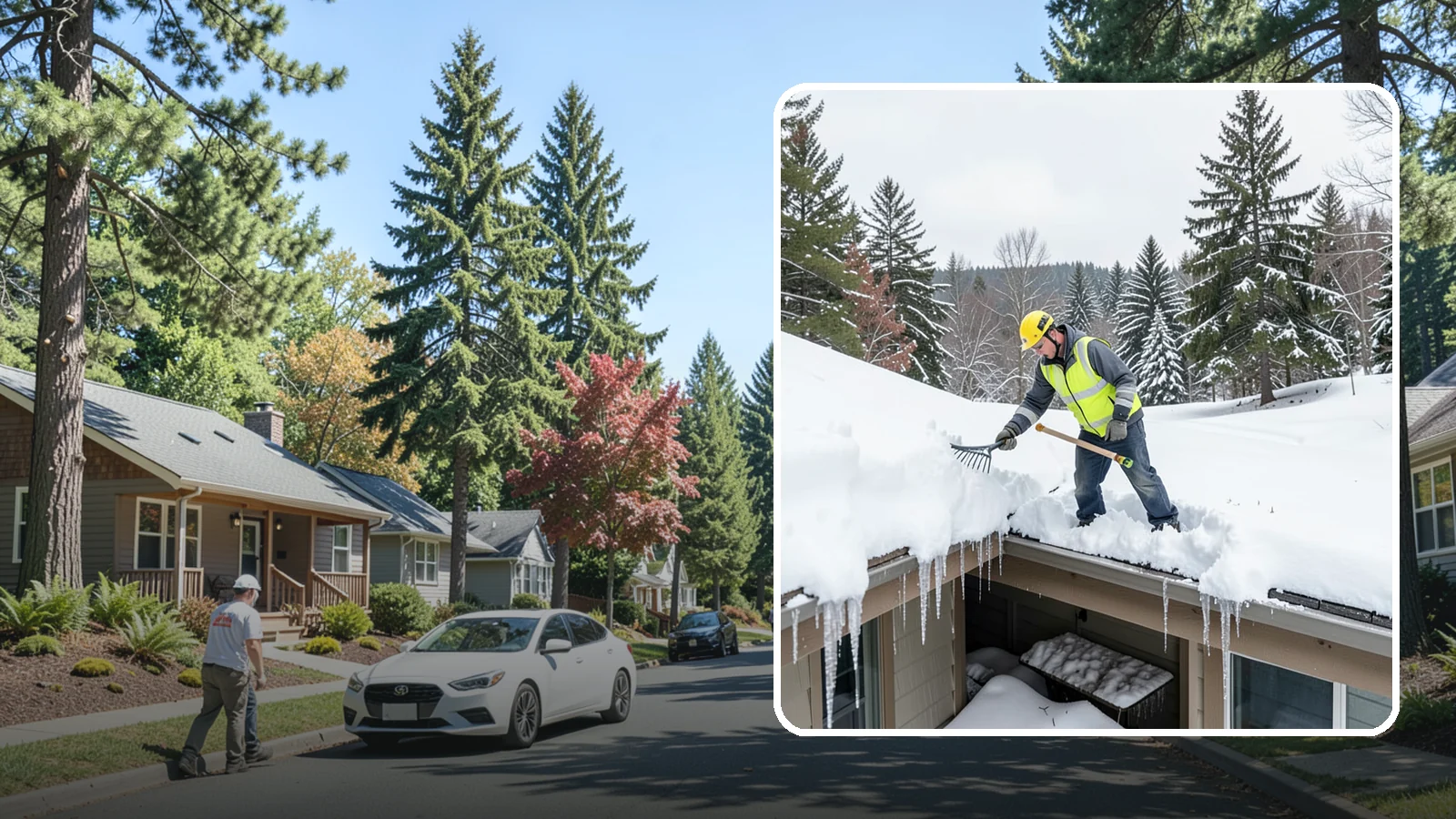 Roof Valley Clearing in Orting, Pierce County, WA - We clear snow and ice from roof valleys where heavy Northwest accumulation and ice dams concentrate.