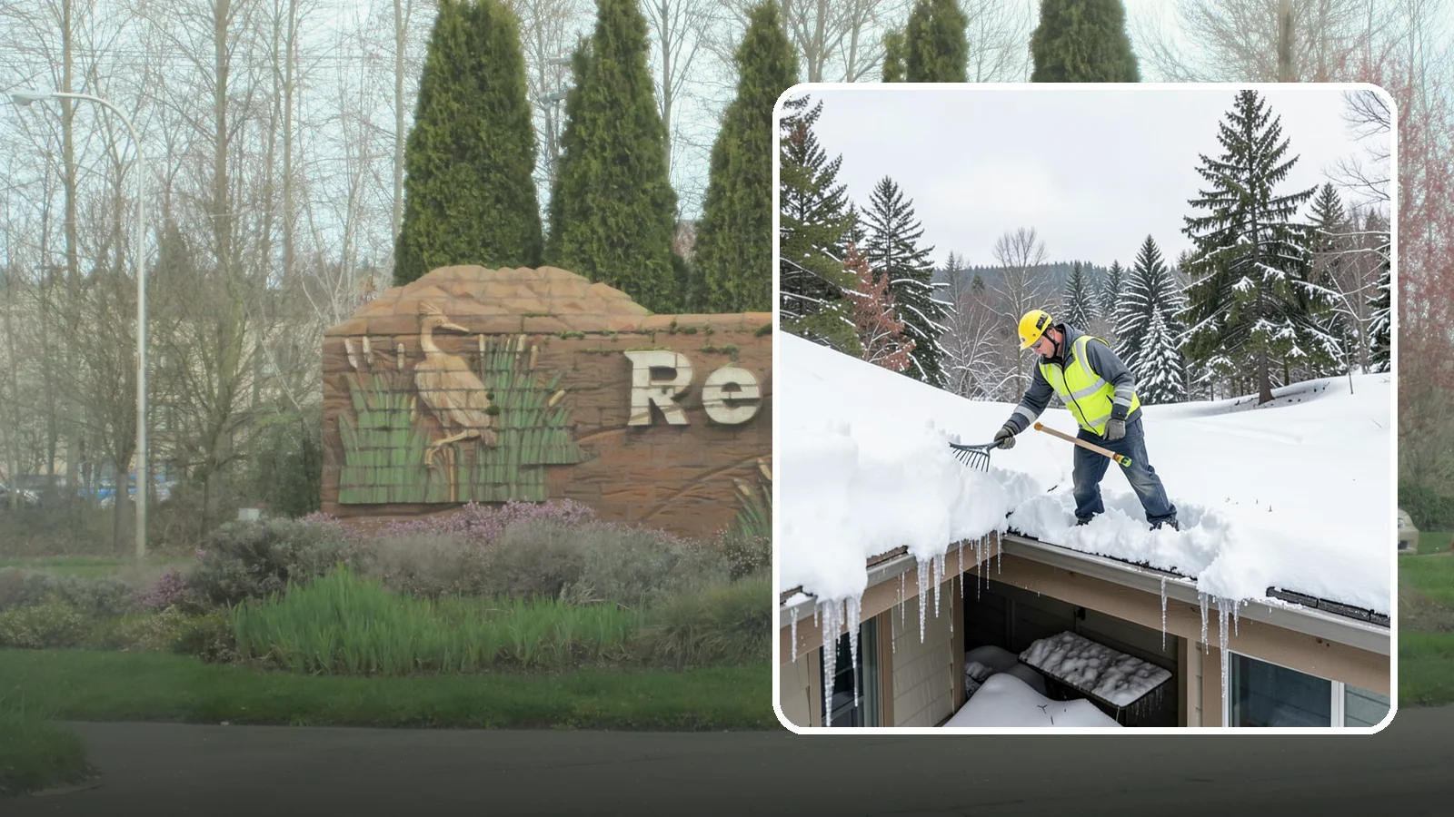 Roof Valley Clearing in Renton, King County, WA - We clear snow and ice from roof valleys where heavy Northwest accumulation and ice dams concentrate.