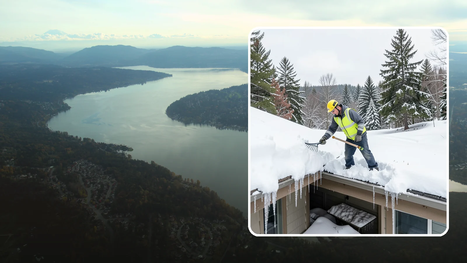 Roof Valley Clearing in Sammamish, King County, WA - We clear snow and ice from roof valleys where heavy Northwest accumulation and ice dams concentrate.