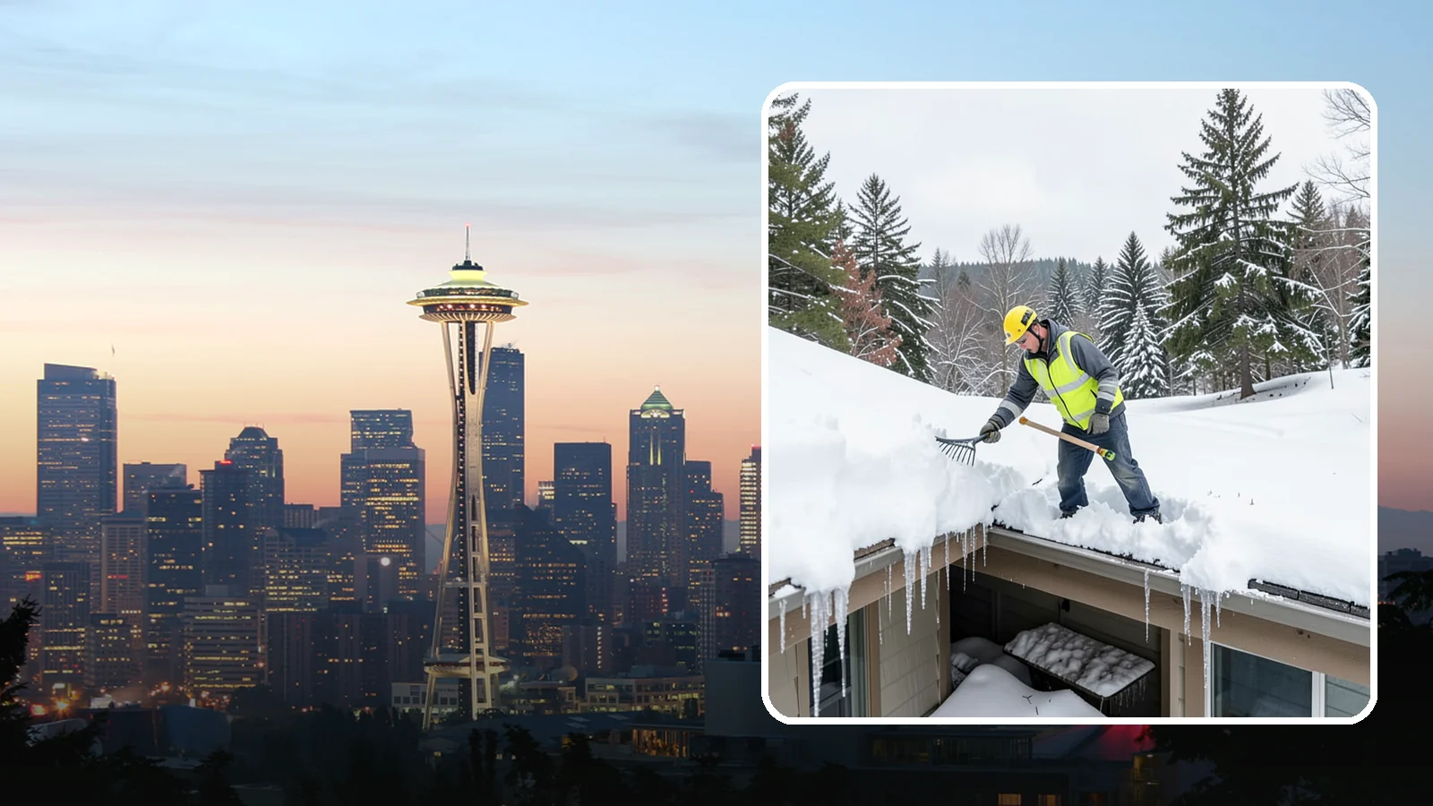 Roof Valley Clearing in Seattle, King County, WA - We clear snow and ice from roof valleys where heavy Northwest accumulation and ice dams concentrate.
