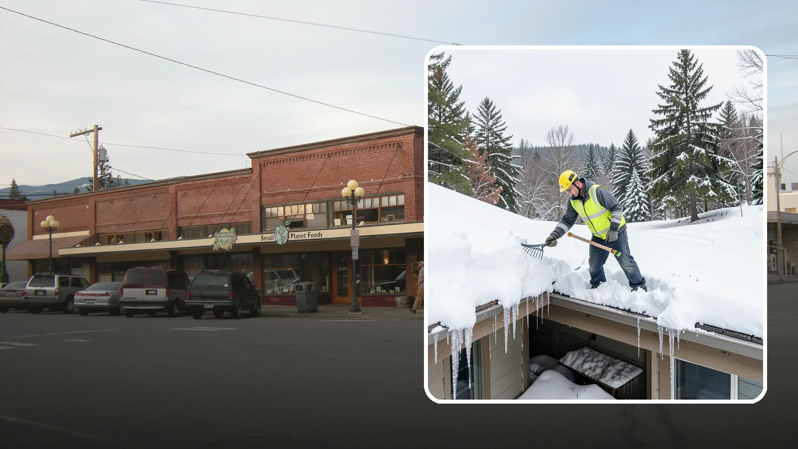 Roof Valley Clearing in Sedro-Woolley, Skagit County, WA - We clear snow and ice from roof valleys where heavy Northwest accumulation and ice dams concentrate.