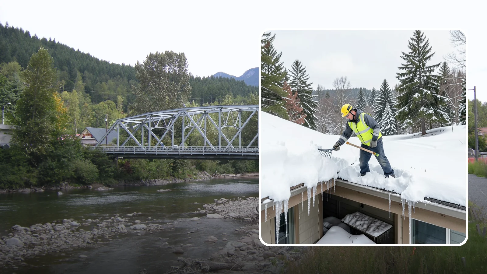 Roof Valley Clearing in Skykomish, King County, WA - We clear snow and ice from roof valleys where heavy Northwest accumulation and ice dams concentrate.