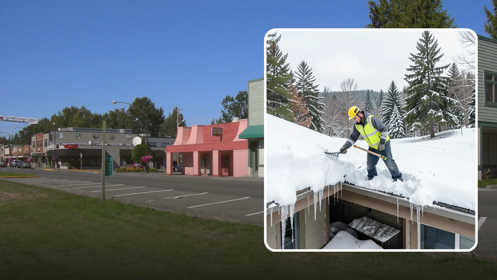 Roof Valley Clearing in Snoqualmie, King County, WA - We clear snow and ice from roof valleys where heavy Northwest accumulation and ice dams concentrate.