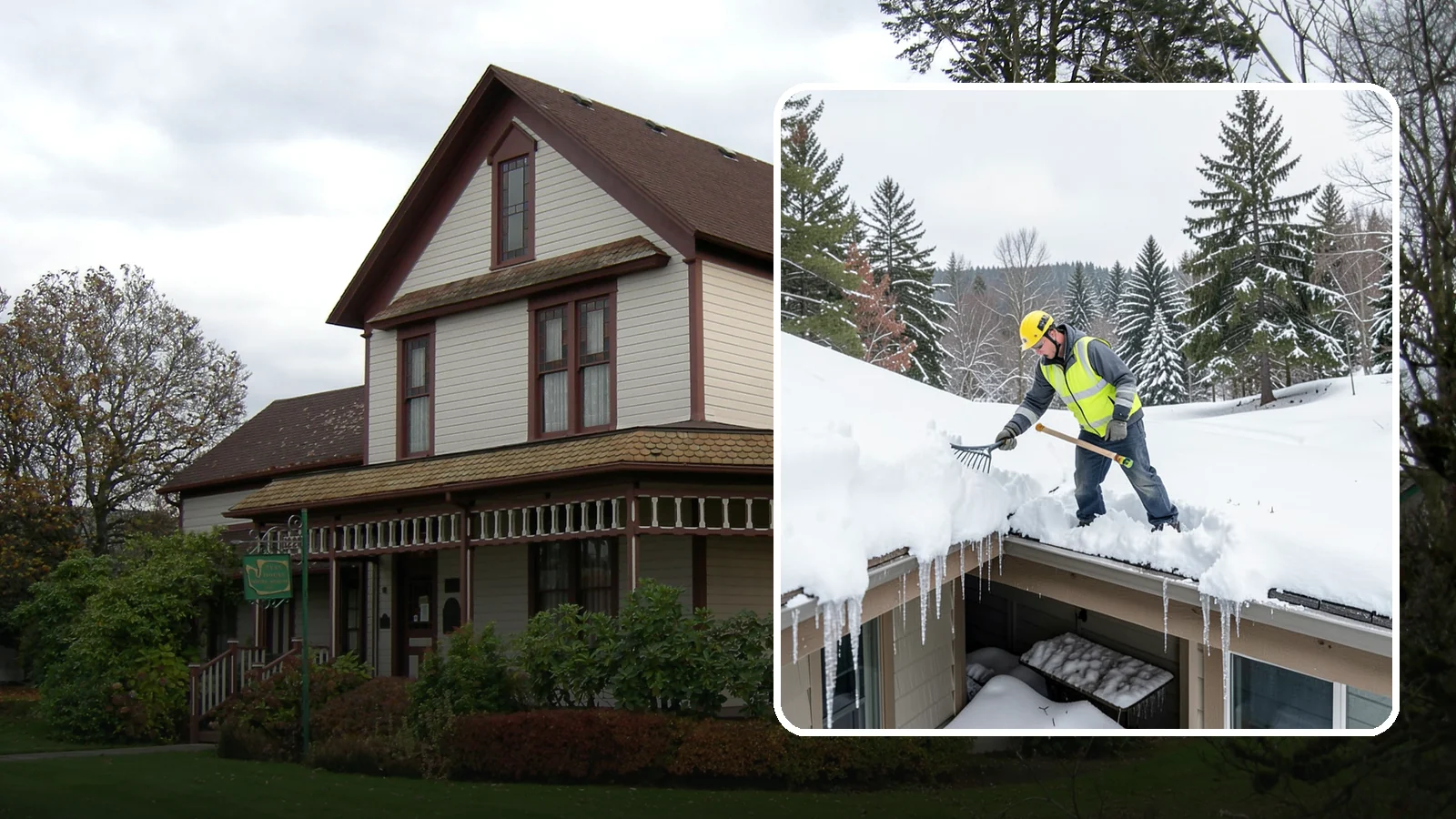 Roof Valley Clearing in Sumner, Pierce County, WA - We clear snow and ice from roof valleys where heavy Northwest accumulation and ice dams concentrate.