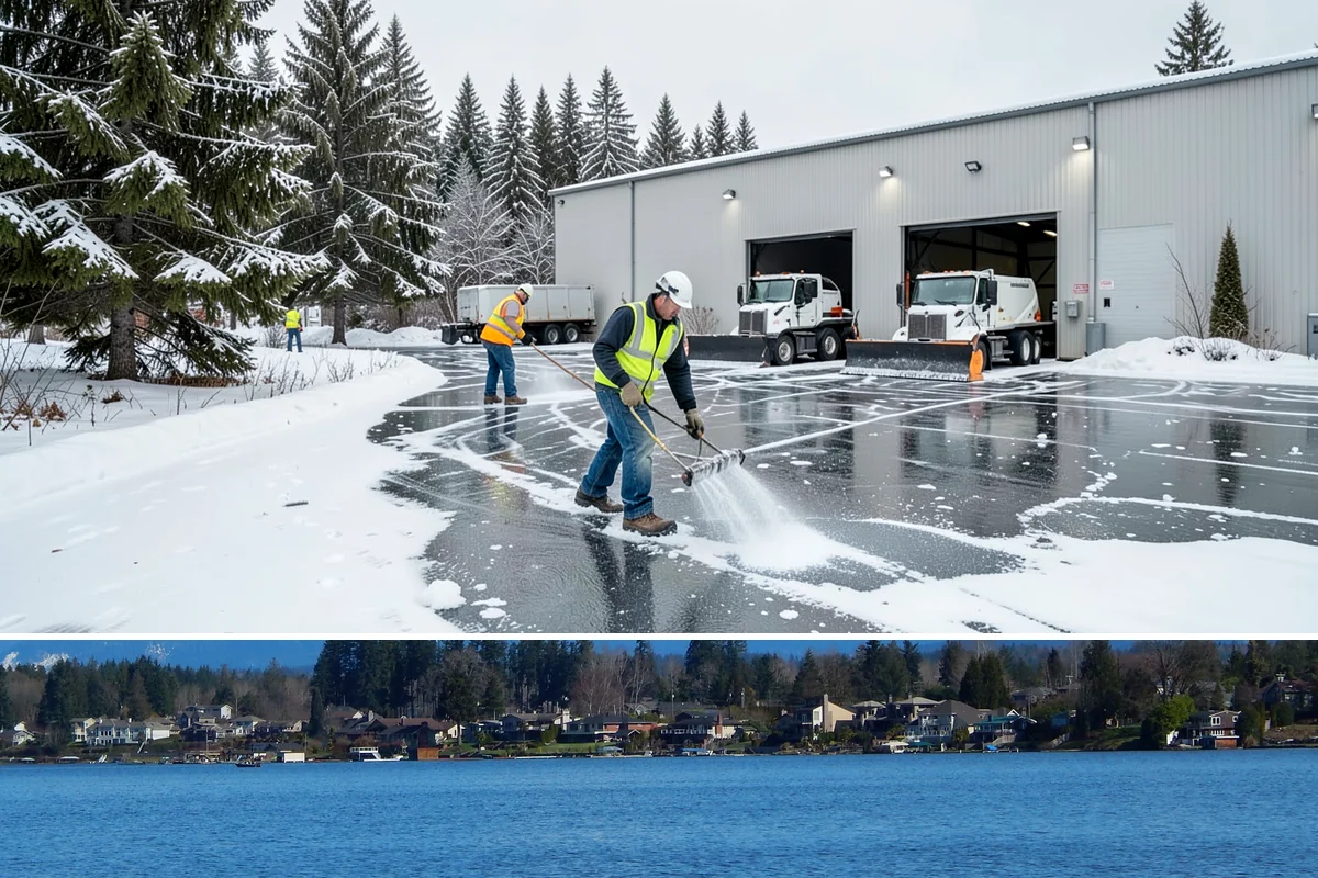 Rooftop Parking Snow Removal in Lake Stevens, Snohomish County, WA - Coordinate rooftop-deck coverage ahead of midwinter storms when heavy wet snow adds the most load, typically December through...