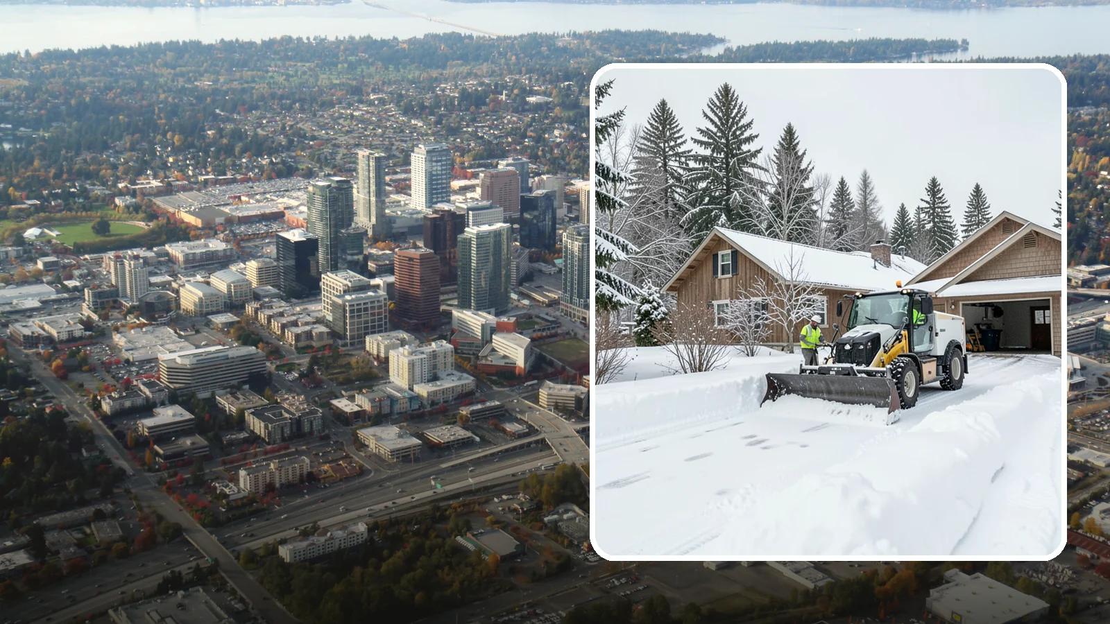 Rural Property Snow Removal in Bellevue, King County, WA - We clear long lanes, outbuilding access, and gates on rural Western Washington parcels the lowland plows never reach.