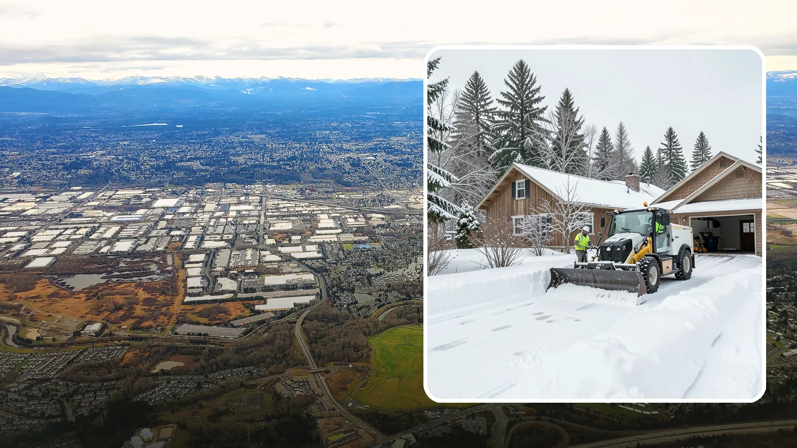 Rural Property Snow Removal in Kent, King County, WA - We clear long lanes, outbuilding access, and gates on rural Western Washington parcels the lowland plows never reach.