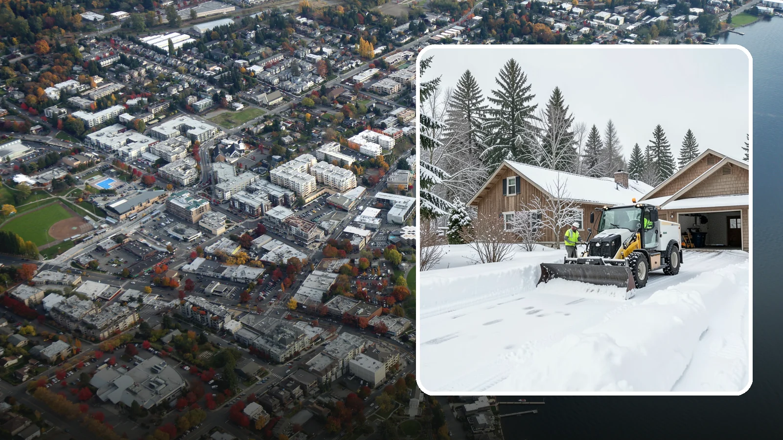 Rural Property Snow Removal in Kirkland, King County, WA - We clear long lanes, outbuilding access, and gates on rural Western Washington parcels the lowland plows never reach.