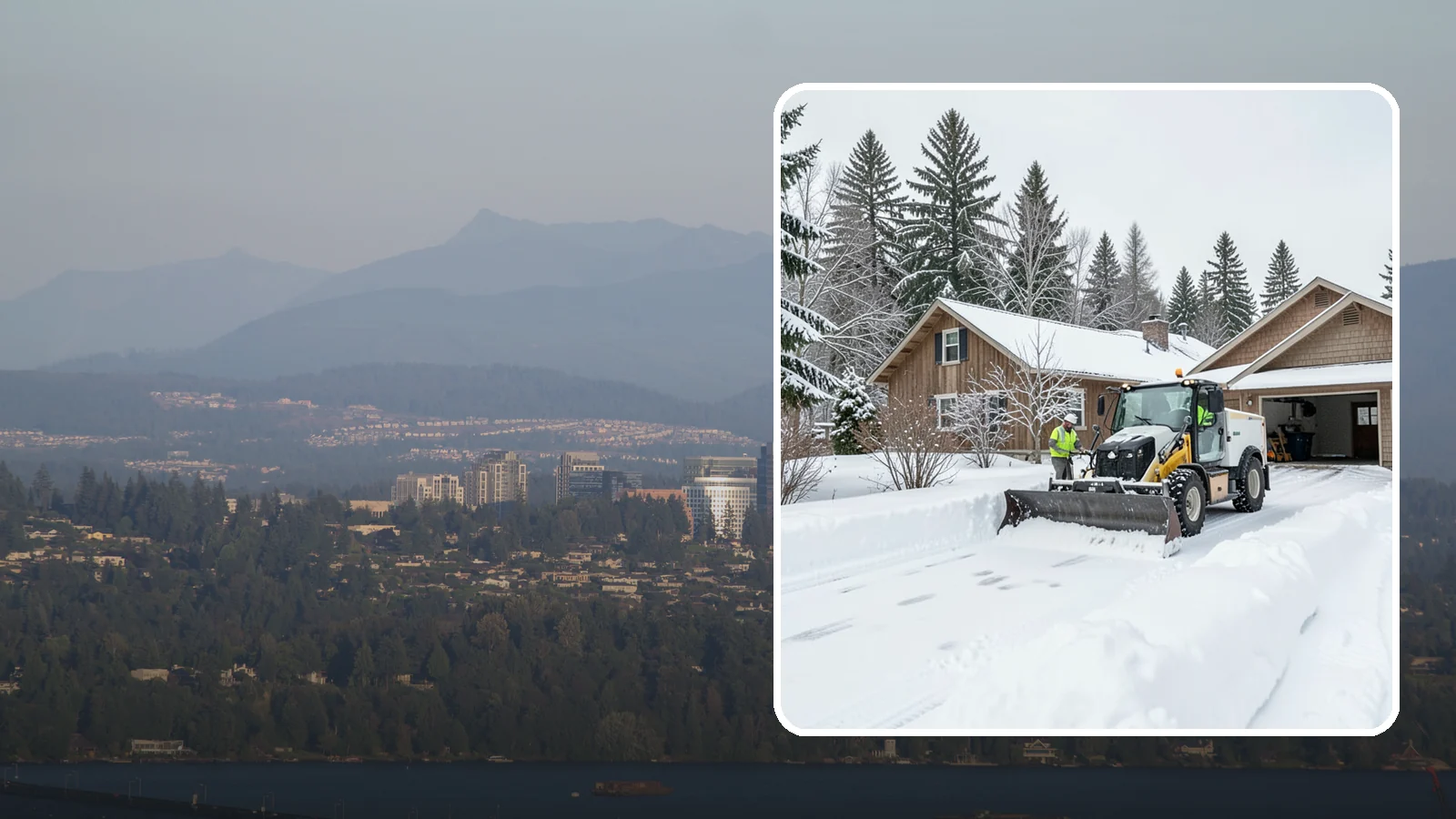 Rural Property Snow Removal in Medina, King County, WA - We clear long lanes, outbuilding access, and gates on rural Western Washington parcels the lowland plows never reach.