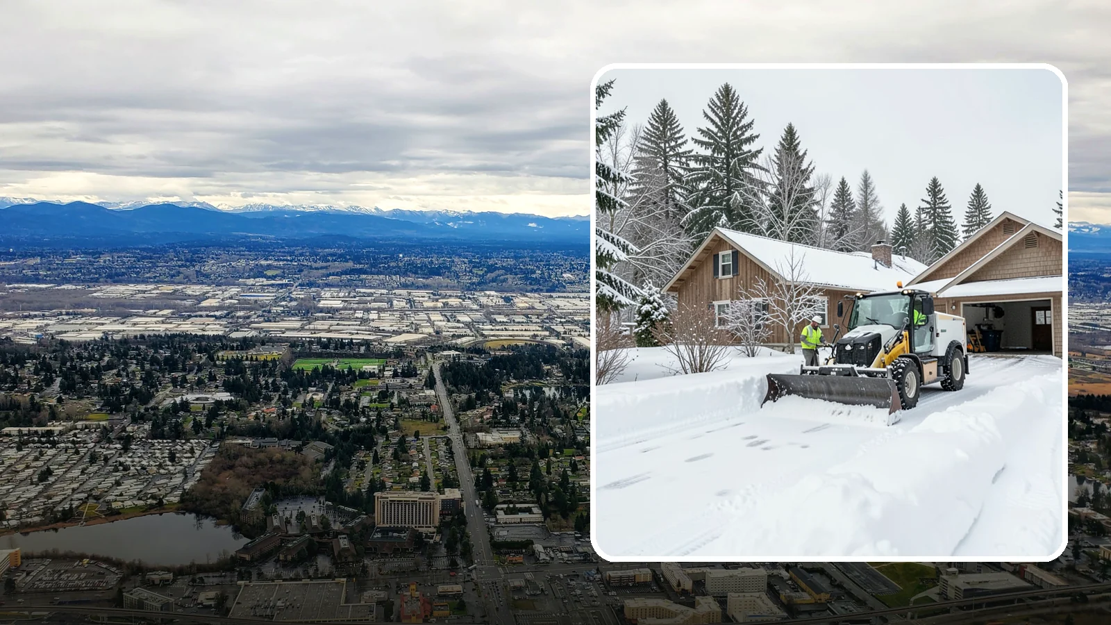 Rural Property Snow Removal in SeaTac, King County, WA - We clear long lanes, outbuilding access, and gates on rural Western Washington parcels the lowland plows never reach.