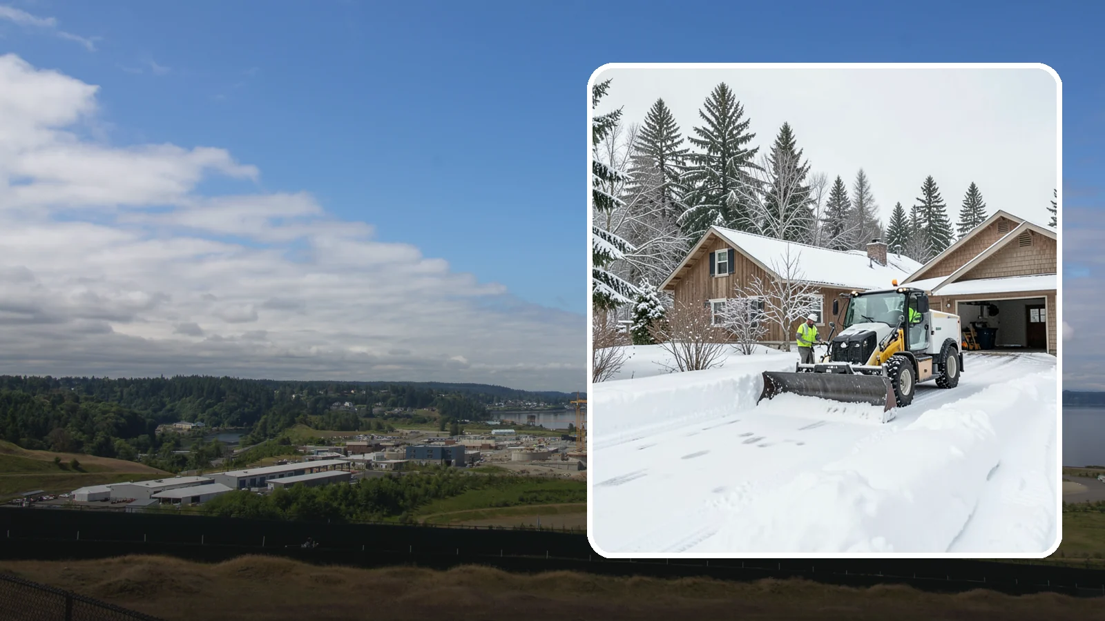 Rural Property Snow Removal in University Place, Pierce County, WA - We clear long lanes, outbuilding access, and gates on rural Western Washington parcels the lowland plows never reach.