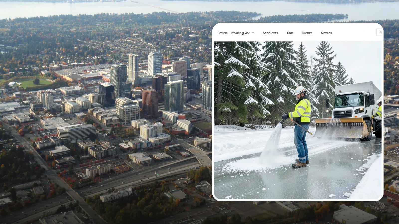 Salt Application in Bellevue, King County, WA - Salt application melts existing ice and prevents new formation on the pavement surfaces that keep your Western Washington...