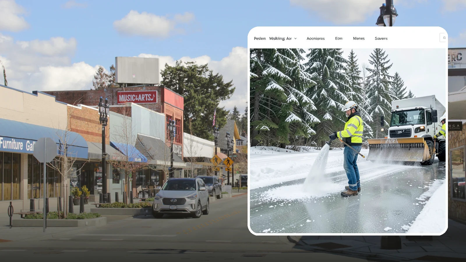 Salt Application in Bothell, King County, WA - Salt application melts existing ice and prevents new formation on the pavement surfaces that keep your Western Washington...