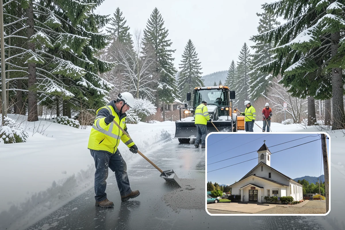 Salt Application in Concrete, Skagit County, WA - Melts ice effectively in the mid-20s range typical of PNW freezes