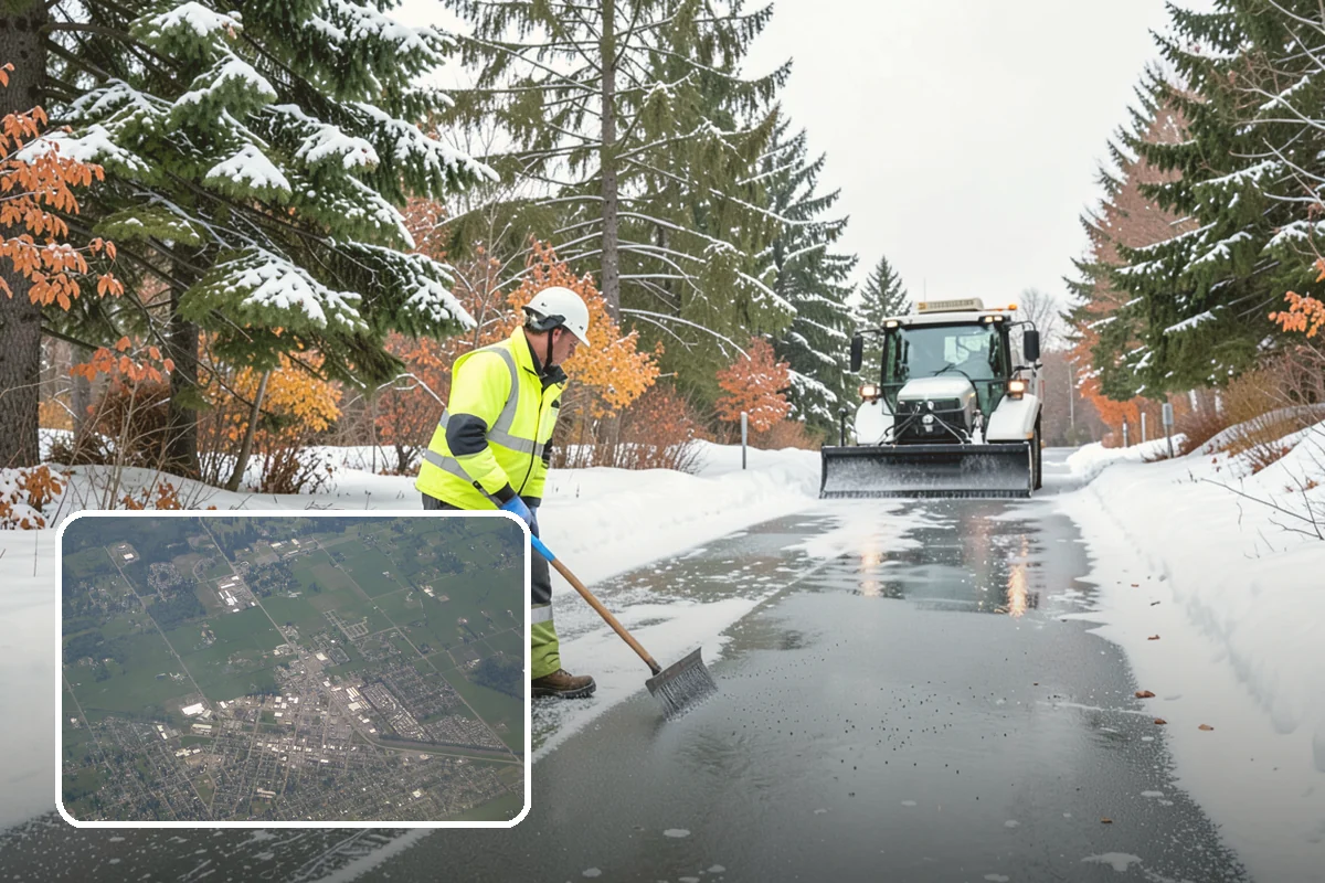 Salt Application in Enumclaw, King County, WA - Melts ice effectively in the mid-20s range typical of PNW freezes