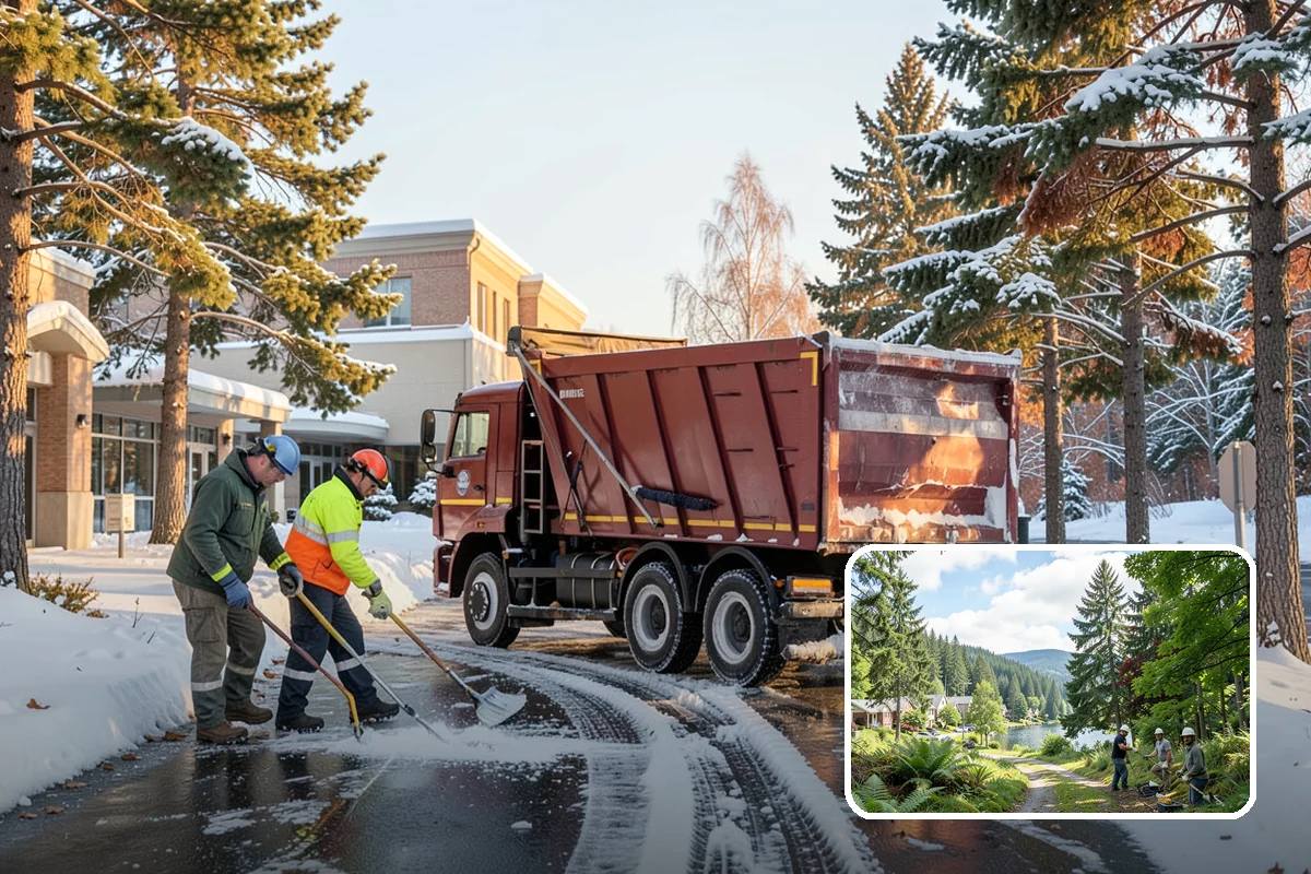Salt Application in Lake Forest Park, King County, WA - Melts ice effectively in the mid-20s range typical of PNW freezes