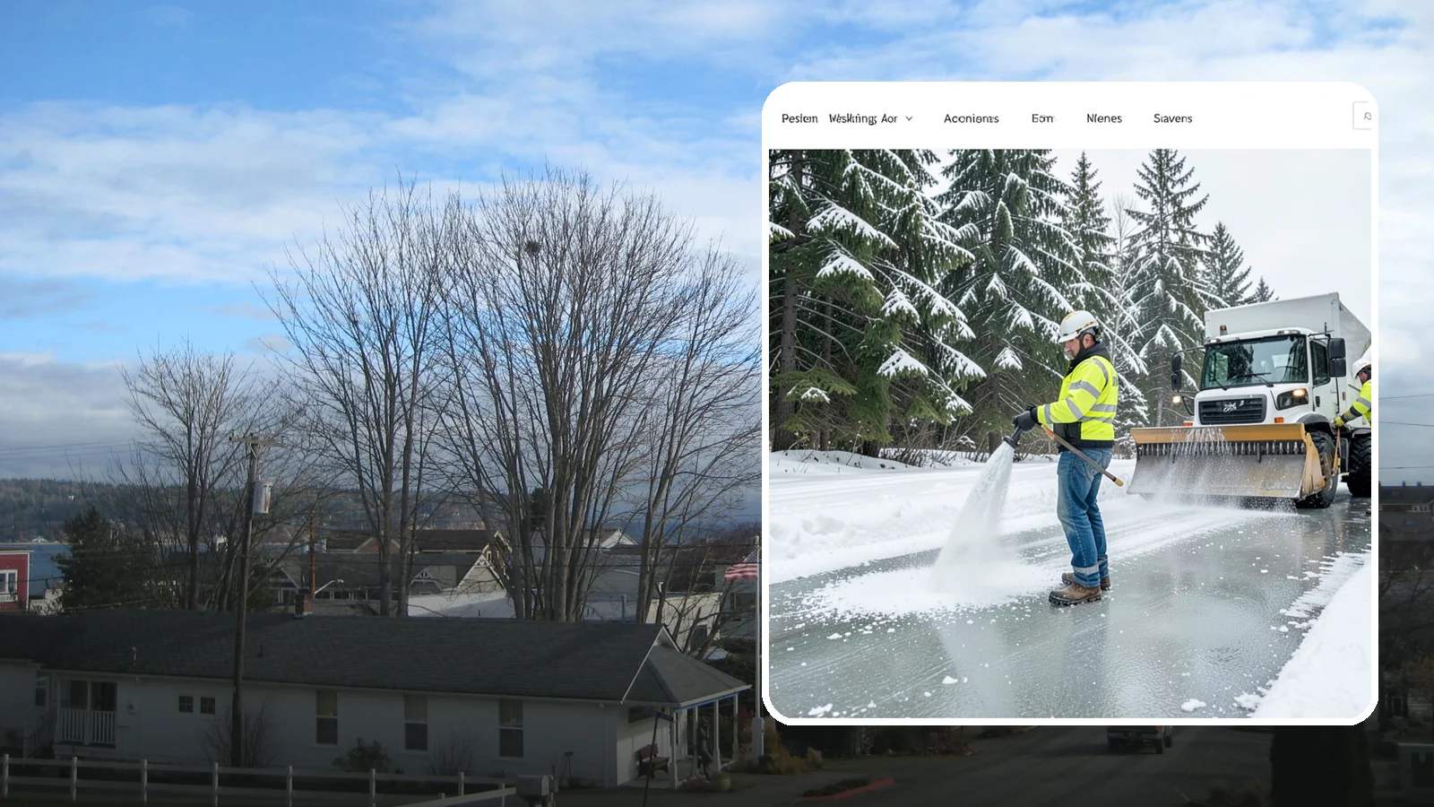 Salt Application in Langley, Island County, WA - Salt application melts existing ice and prevents new formation on the pavement surfaces that keep your Western Washington...