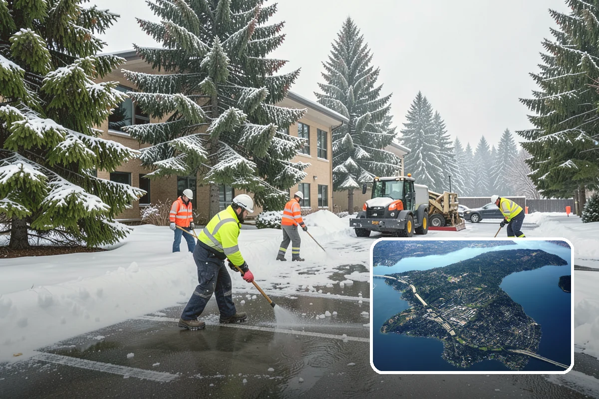Salt Application in Mercer Island, King County, WA - Melts ice effectively in the mid-20s range typical of PNW freezes
