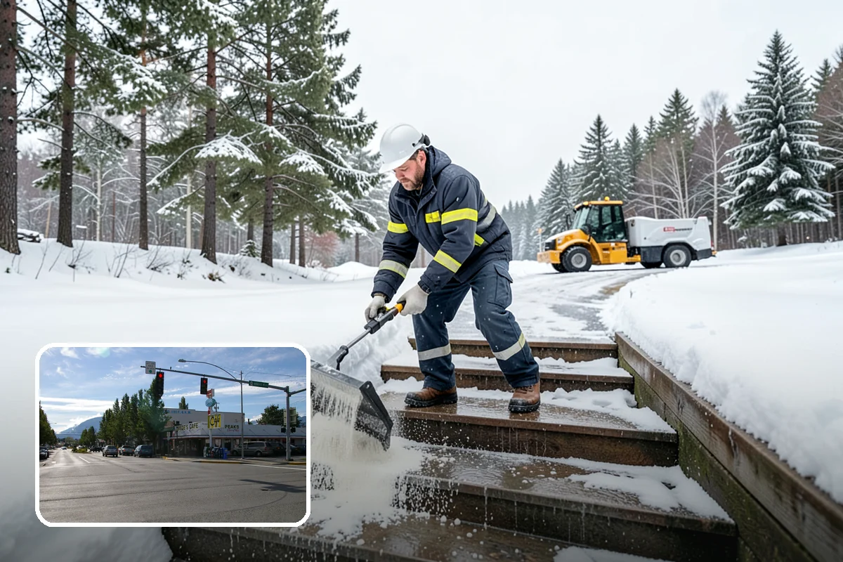 Salt Application in North Bend, King County, WA - Melts ice effectively in the mid-20s range typical of PNW freezes