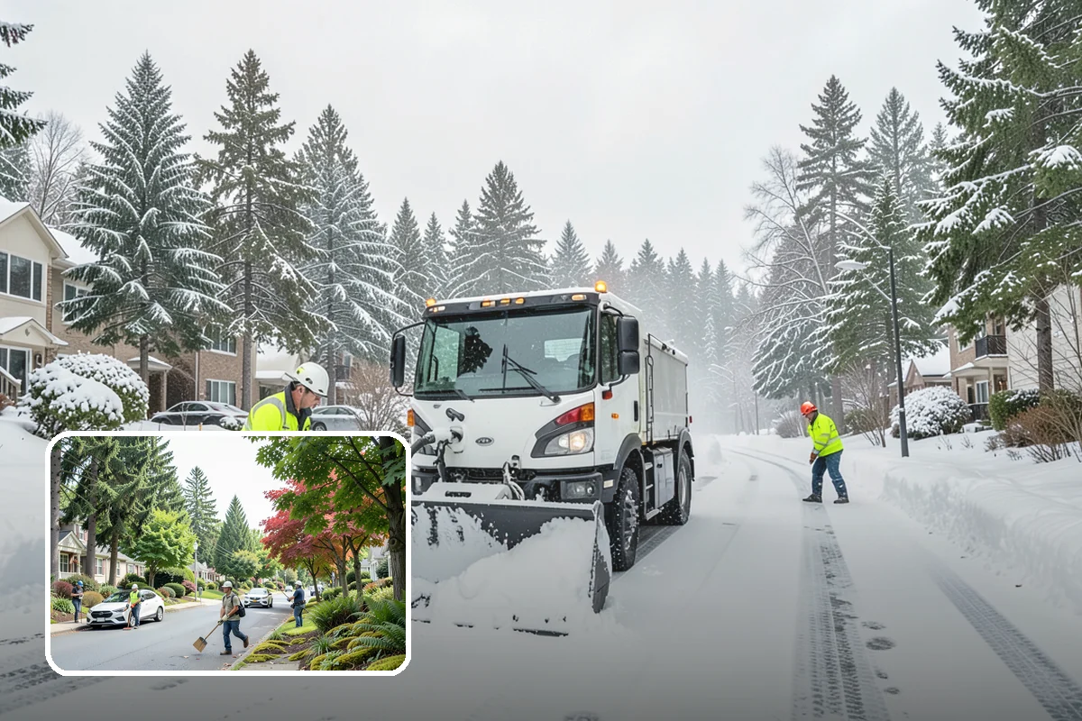 Salt Brine Pretreatment in Beaux Arts Village, King County, WA - Prevents snow and ice from bonding to the pavement
