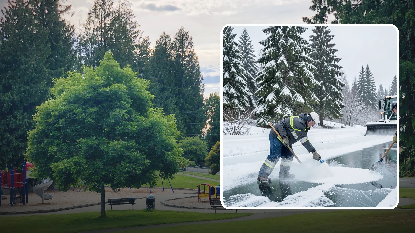 Salt Brine Pretreatment in Bonney Lake, Pierce County, WA - Salt brine pretreatment coats pavement before a storm so snow and ice never bond to the surface.