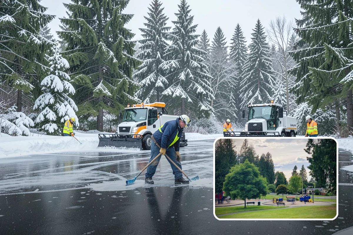 Salt Brine Pretreatment in Bonney Lake, Pierce County, WA - Prevents snow and ice from bonding to the pavement