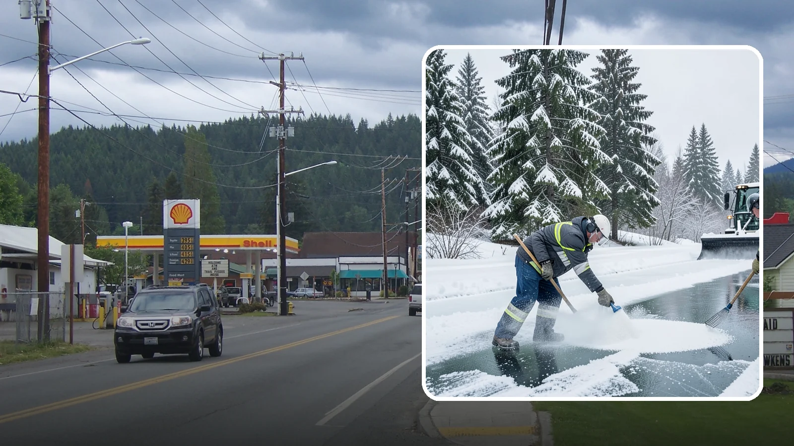 Salt Brine Pretreatment in Granite Falls, Snohomish County, WA - Salt brine pretreatment coats pavement before a storm so snow and ice never bond to the surface.