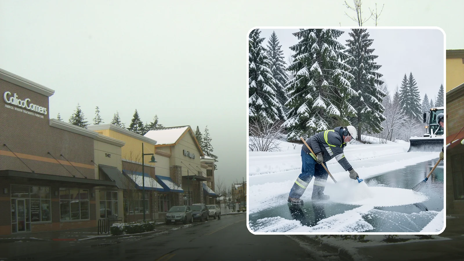 Salt Brine Pretreatment in Mill Creek, Snohomish County, WA - Salt brine pretreatment coats pavement before a storm so snow and ice never bond to the surface.