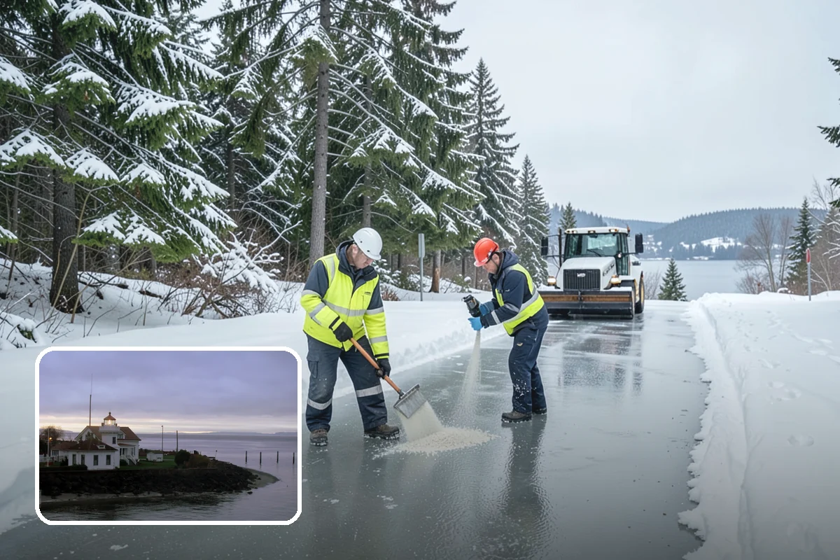 Salt Brine Pretreatment in Mukilteo, Snohomish County, WA - Prevents snow and ice from bonding to the pavement