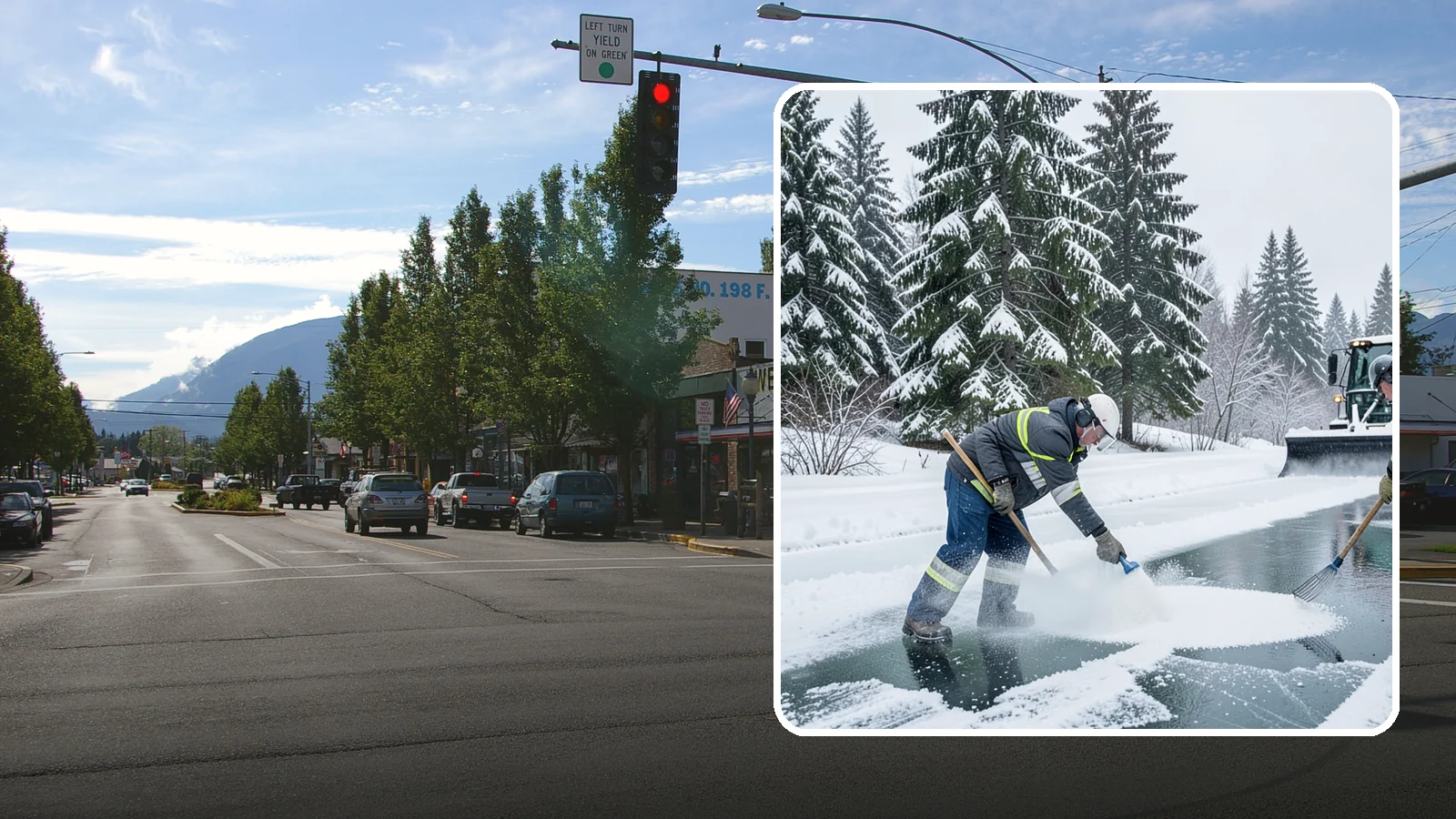 Salt Brine Pretreatment in North Bend, King County, WA - Salt brine pretreatment coats pavement before a storm so snow and ice never bond to the surface.