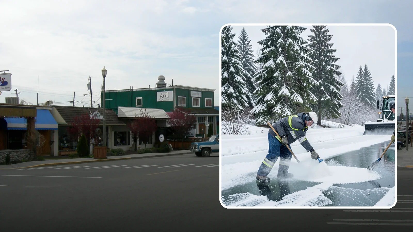 Salt Brine Pretreatment in Stanwood, Snohomish County, WA - Salt brine pretreatment coats pavement before a storm so snow and ice never bond to the surface.
