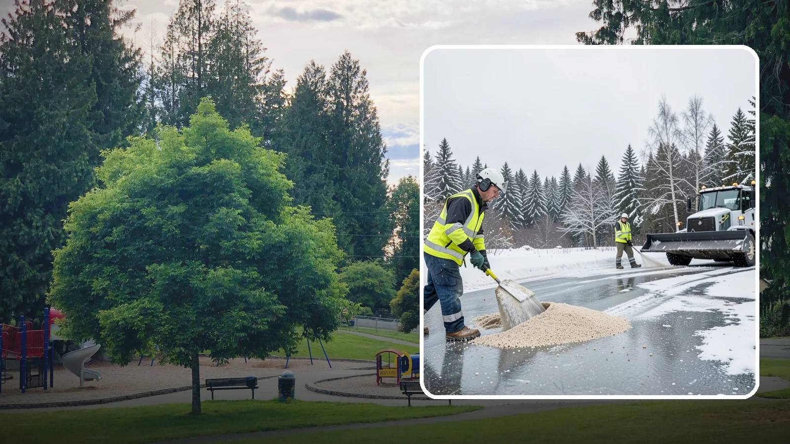 Sand Application in Bonney Lake, Pierce County, WA - Sand application delivers instant traction on packed ice and during the deep freezes where deicers alone lose their punch.
