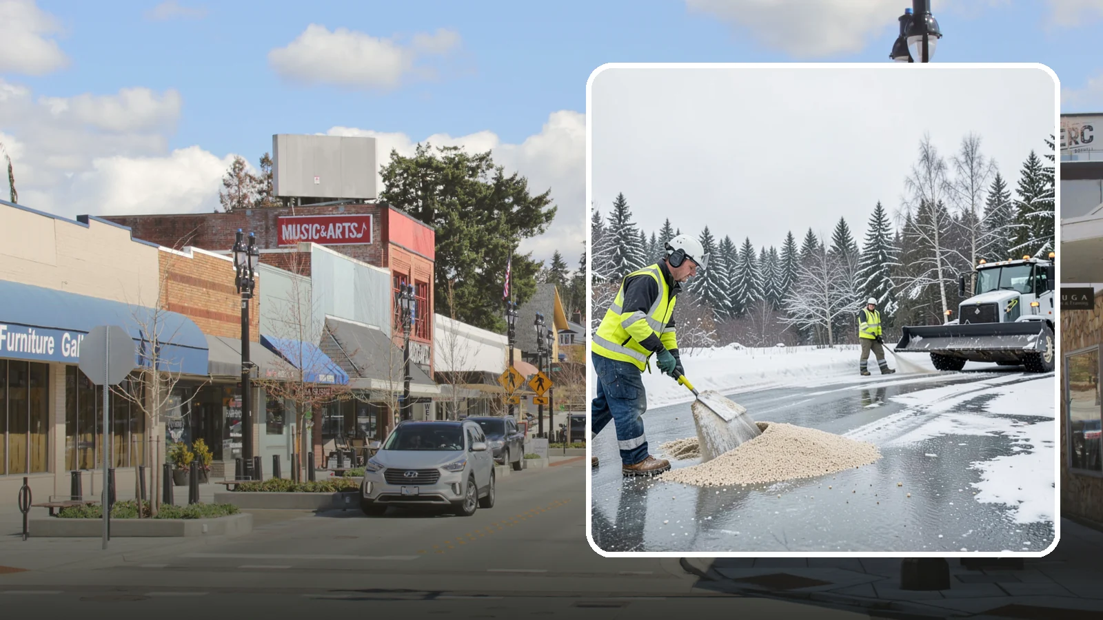 Sand Application in Bothell, King County, WA - Sand application delivers instant traction on packed ice and during the deep freezes where deicers alone lose their punch.