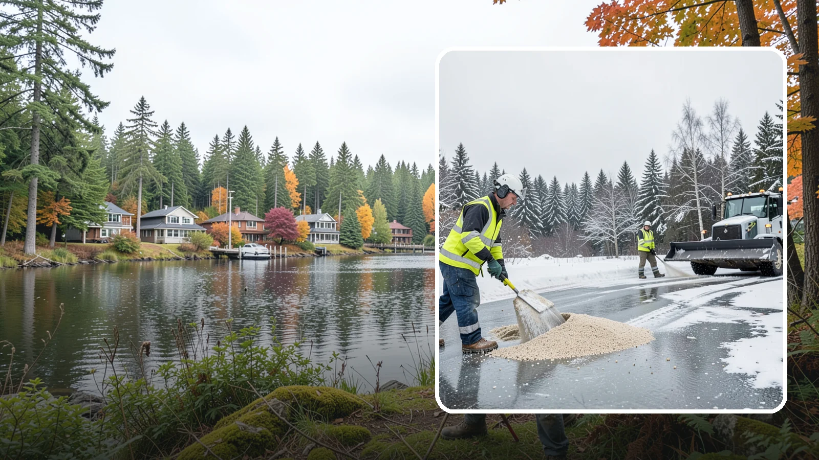 Sand Application in La Conner, Skagit County, WA - Sand application delivers instant traction on packed ice and during the deep freezes where deicers alone lose their punch.