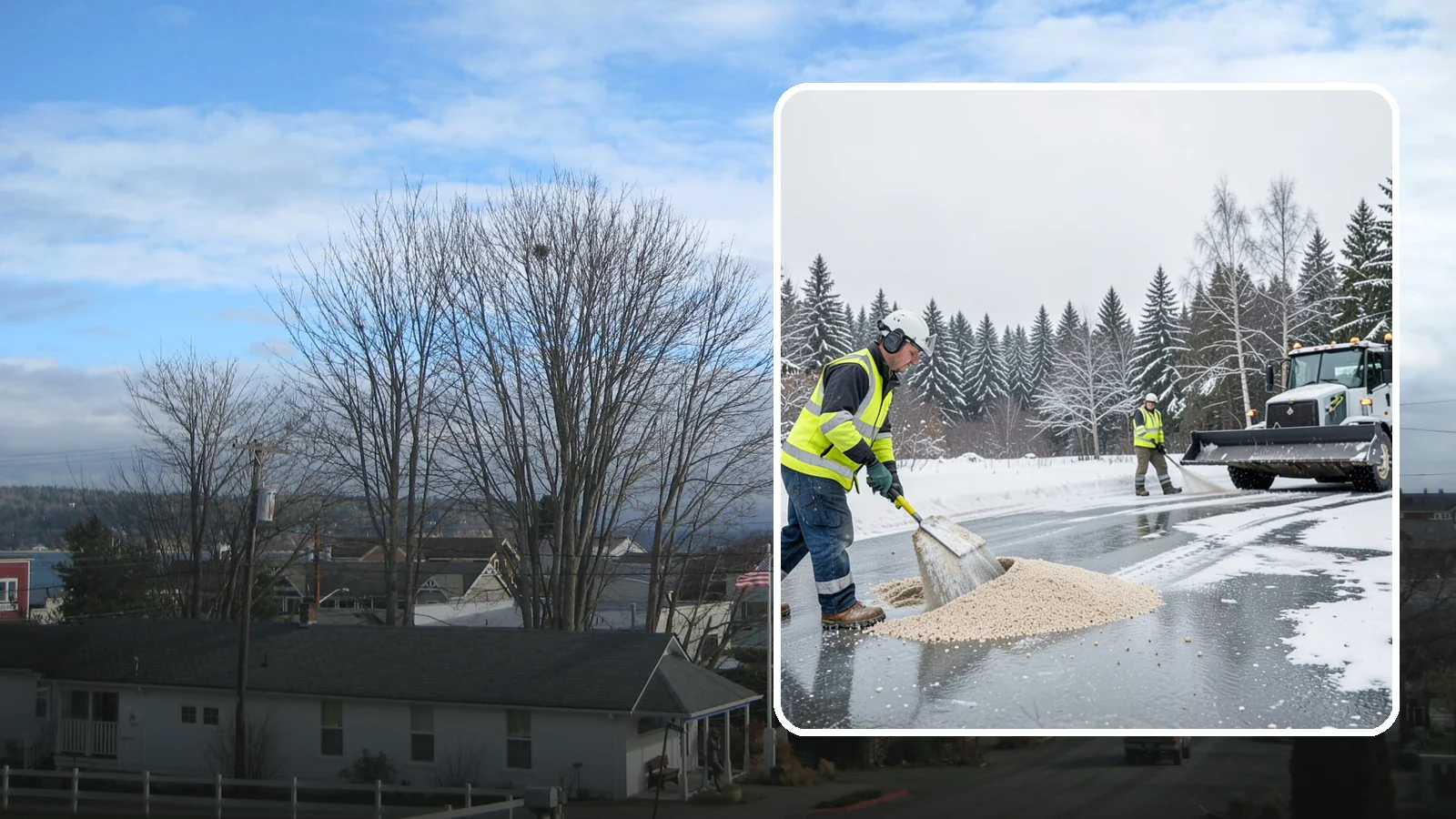 Sand Application in Langley, Island County, WA - Sand application delivers instant traction on packed ice and during the deep freezes where deicers alone lose their punch.