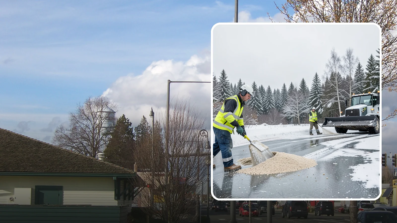 Sand Application in Marysville, Snohomish County, WA - Sand application delivers instant traction on packed ice and during the deep freezes where deicers alone lose their punch.