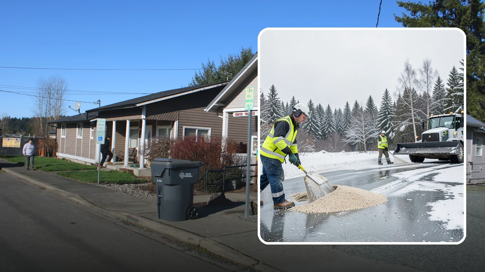 Sand Application in South Prairie, Pierce County, WA - Sand application delivers instant traction on packed ice and during the deep freezes where deicers alone lose their punch.