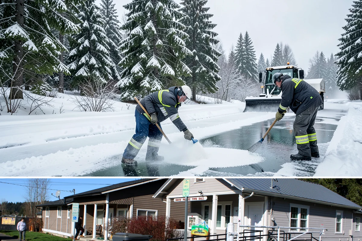 Sand Application in South Prairie, Pierce County, WA - Sand application peaks during December and January Arctic outflow events when Puget Sound temperatures drop into the teens and...